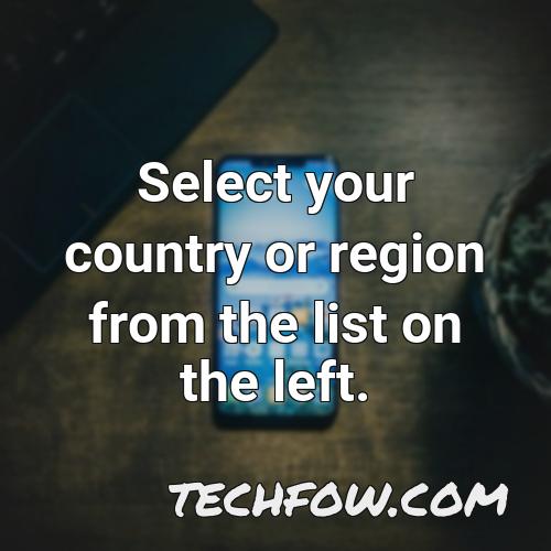 select your country or region from the list on the left