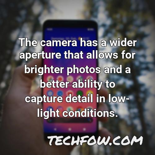 the camera has a wider aperture that allows for brighter photos and a better ability to capture detail in low light conditions