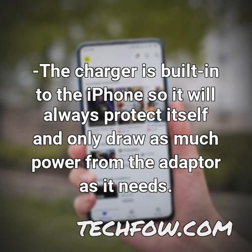 the charger is built in to the iphone so it will always protect itself and only draw as much power from the adaptor as it needs