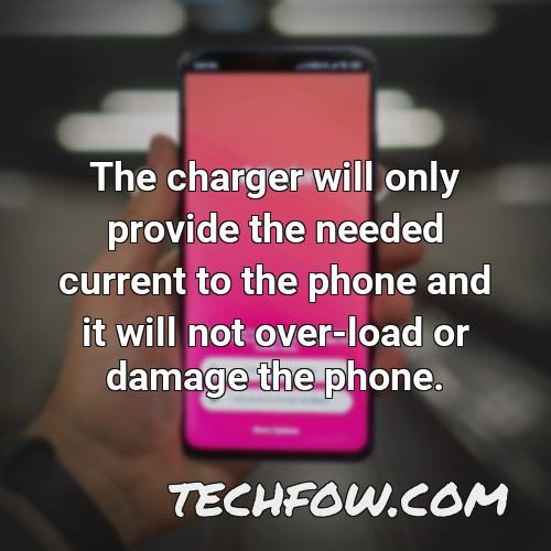 the charger will only provide the needed current to the phone and it will not over load or damage the phone