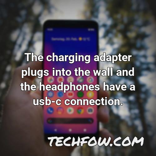 the charging adapter plugs into the wall and the headphones have a usb c connection