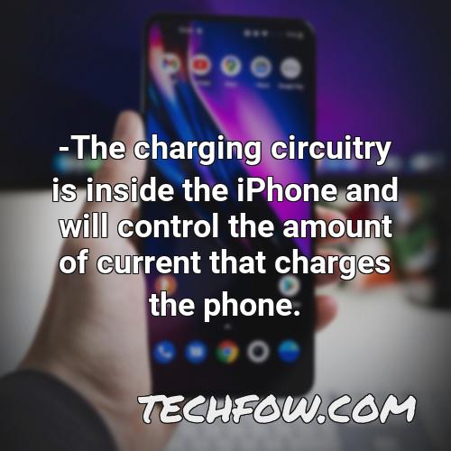 the charging circuitry is inside the iphone and will control the amount of current that charges the phone