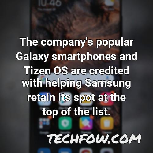 the company s popular galaxy smartphones and tizen os are credited with helping samsung retain its spot at the top of the list
