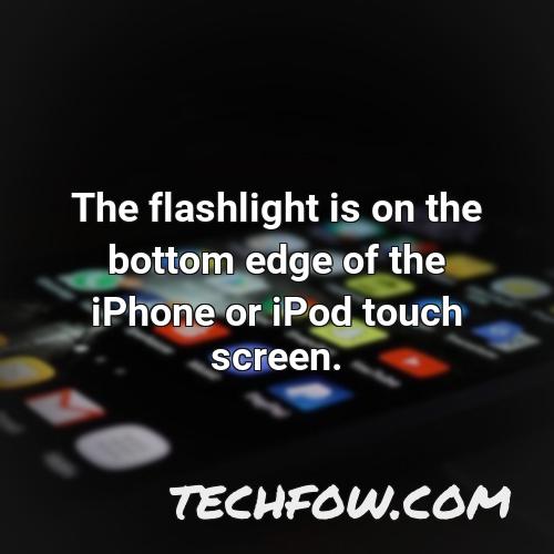 the flashlight is on the bottom edge of the iphone or ipod touch screen