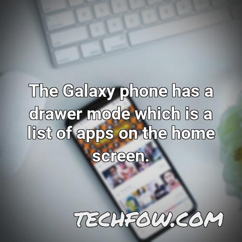 the galaxy phone has a drawer mode which is a list of apps on the home screen