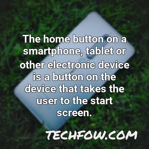 the home button on a smartphone tablet or other electronic device is a button on the device that takes the user to the start screen