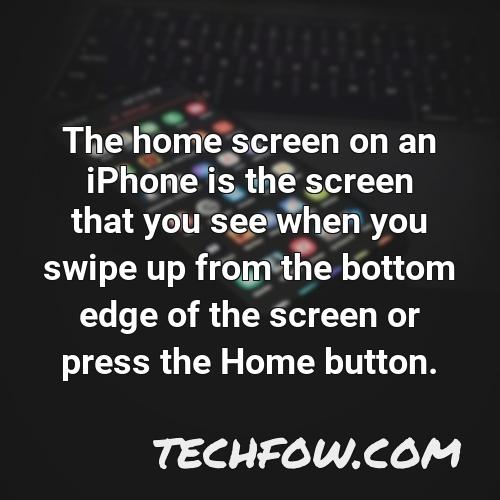 the home screen on an iphone is the screen that you see when you swipe up from the bottom edge of the screen or press the home button