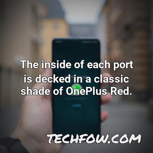 the inside of each port is decked in a classic shade of oneplus red 2