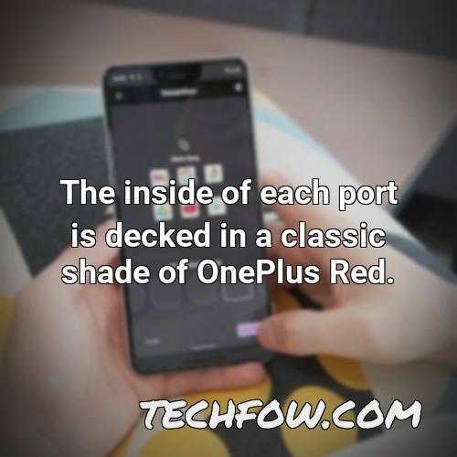 the inside of each port is decked in a classic shade of oneplus red