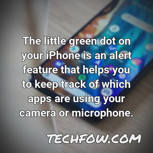 the little green dot on your iphone is an alert feature that helps you to keep track of which apps are using your camera or microphone