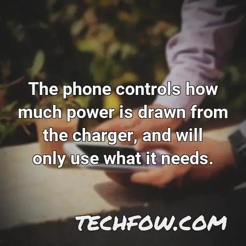the phone controls how much power is drawn from the charger and will only use what it needs