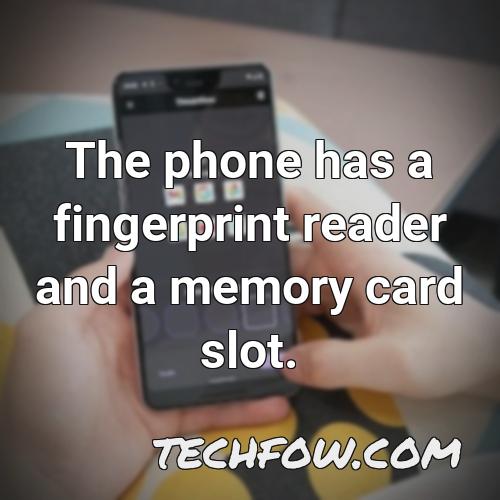 the phone has a fingerprint reader and a memory card slot