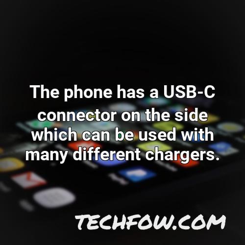 the phone has a usb c connector on the side which can be used with many different chargers