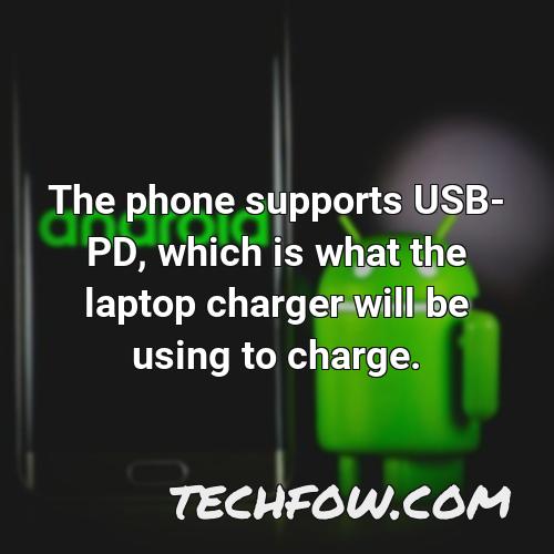 the phone supports usb pd which is what the laptop charger will be using to charge 1