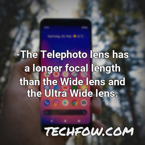the telephoto lens has a longer focal length than the wide lens and the ultra wide lens