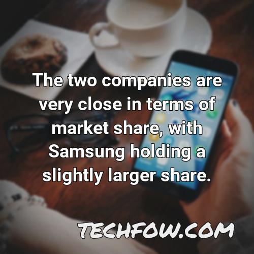 the two companies are very close in terms of market share with samsung holding a slightly larger share