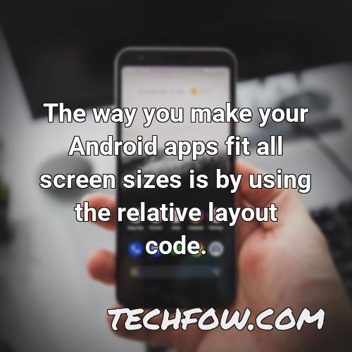 the way you make your android apps fit all screen sizes is by using the relative layout code