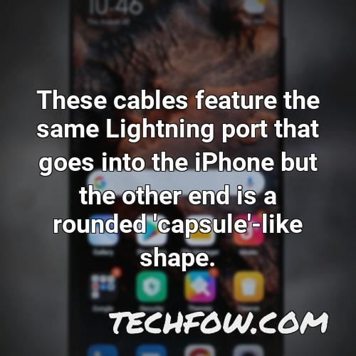 these cables feature the same lightning port that goes into the iphone but the other end is a rounded capsule like shape