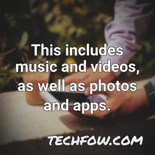this includes music and videos as well as photos and apps