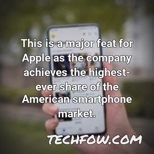 this is a major feat for apple as the company achieves the highest ever share of the american smartphone market 1
