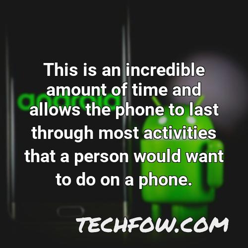 this is an incredible amount of time and allows the phone to last through most activities that a person would want to do on a phone