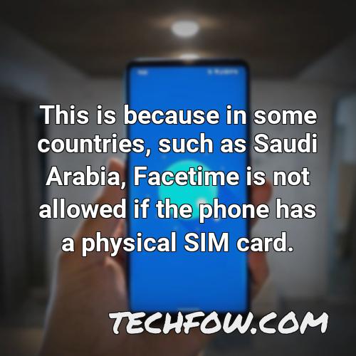 this is because in some countries such as saudi arabia facetime is not allowed if the phone has a physical sim card