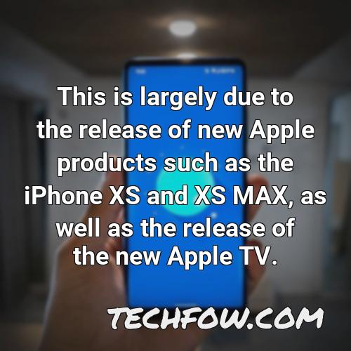 this is largely due to the release of new apple products such as the iphone xs and xs max as well as the release of the new apple tv