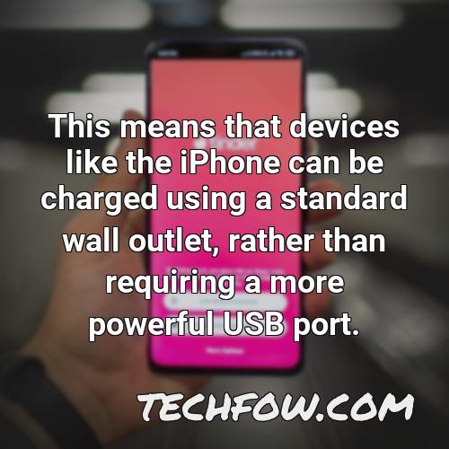 this means that devices like the iphone can be charged using a standard wall outlet rather than requiring a more powerful usb port
