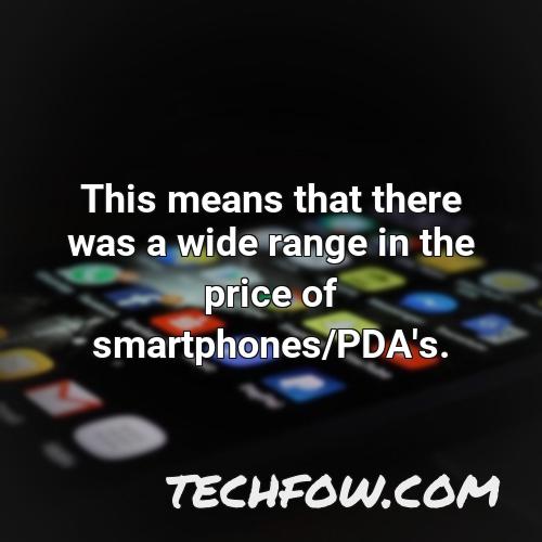 this means that there was a wide range in the price of smartphones pda s