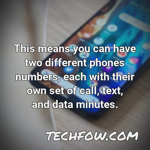 this means you can have two different phones numbers each with their own set of call text and data minutes