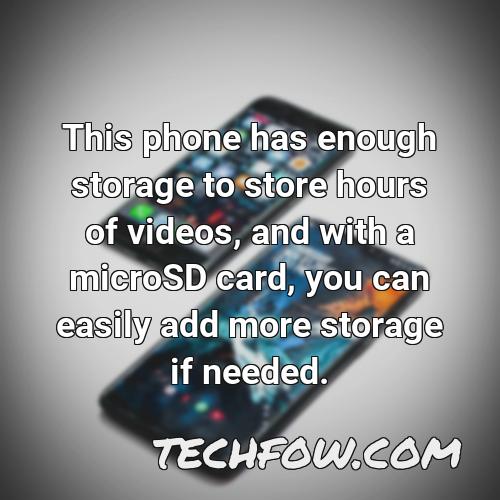 this phone has enough storage to store hours of videos and with a microsd card you can easily add more storage if needed