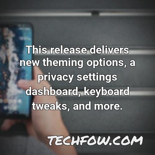 this release delivers new theming options a privacy settings dashboard keyboard tweaks and more 1