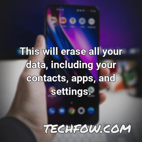 this will erase all your data including your contacts apps and settings
