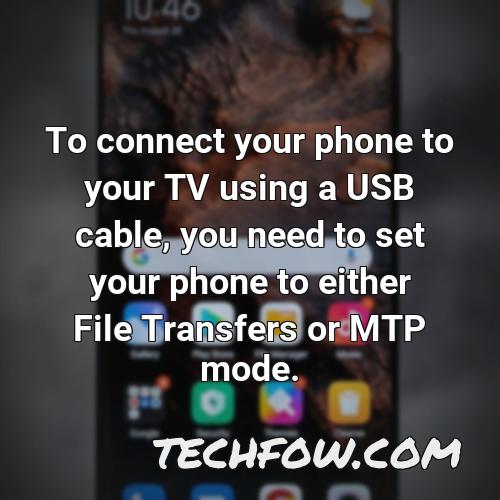 to connect your phone to your tv using a usb cable you need to set your phone to either file transfers or mtp mode