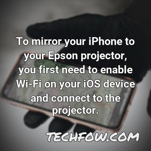 to mirror your iphone to your epson projector you first need to enable wi fi on your ios device and connect to the projector