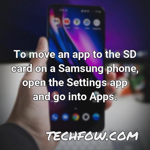 to move an app to the sd card on a samsung phone open the settings app and go into apps