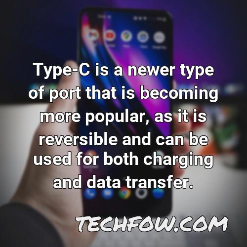 type c is a newer type of port that is becoming more popular as it is reversible and can be used for both charging and data transfer