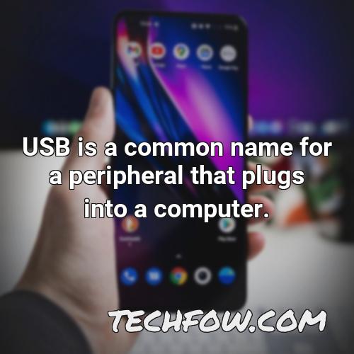 usb is a common name for a peripheral that plugs into a computer