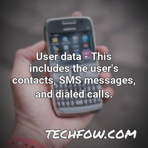 user data this includes the user s contacts sms messages and dialed calls