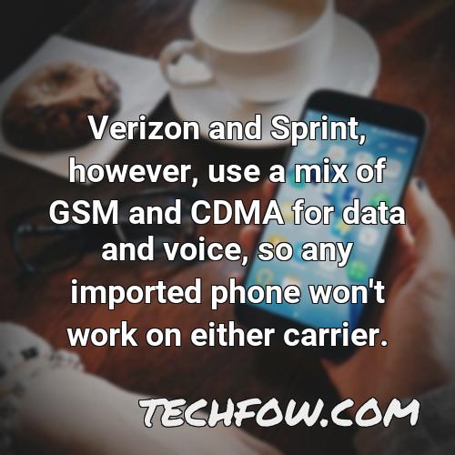verizon and sprint however use a mix of gsm and cdma for data and voice so any imported phone won t work on either carrier