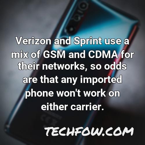 verizon and sprint use a mix of gsm and cdma for their networks so odds are that any imported phone won t work on either carrier