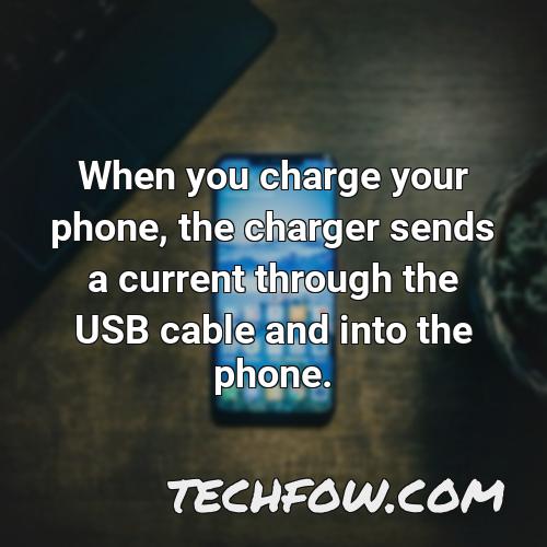 when you charge your phone the charger sends a current through the usb cable and into the phone