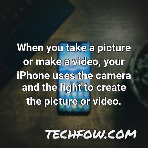 when you take a picture or make a video your iphone uses the camera and the light to create the picture or video