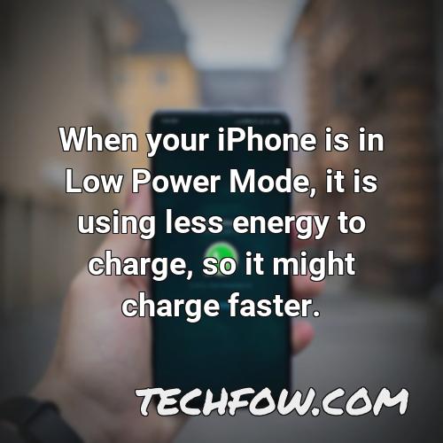 when your iphone is in low power mode it is using less energy to charge so it might charge faster