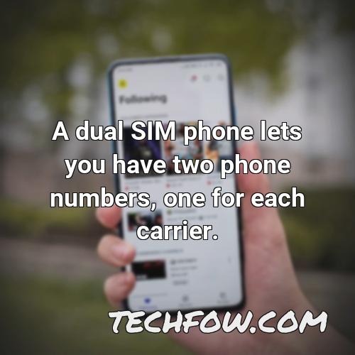 a dual sim phone lets you have two phone numbers one for each carrier