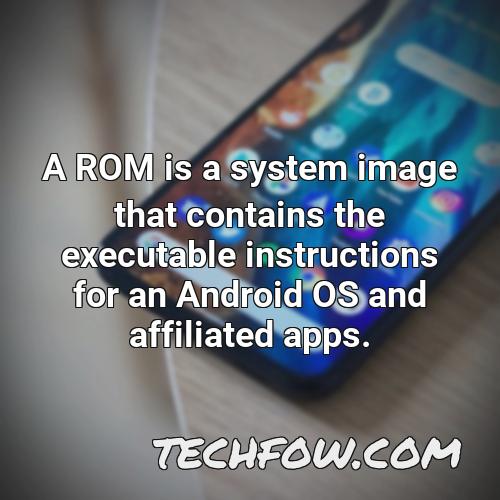 a rom is a system image that contains the executable instructions for an android os and affiliated apps