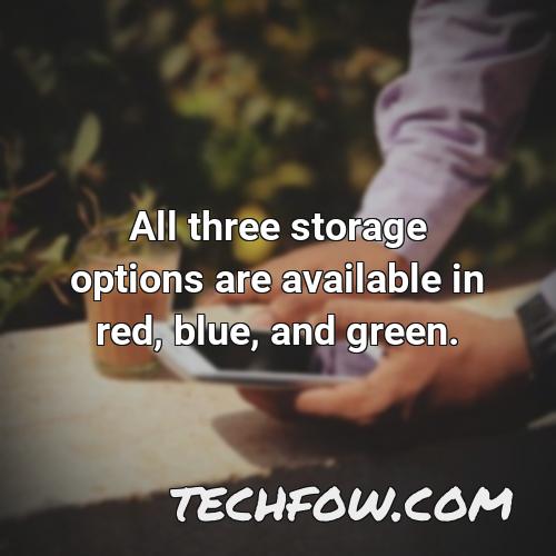 all three storage options are available in red blue and green