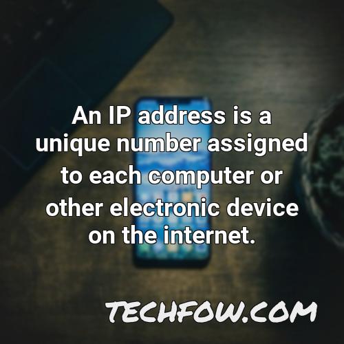 an ip address is a unique number assigned to each computer or other electronic device on the internet
