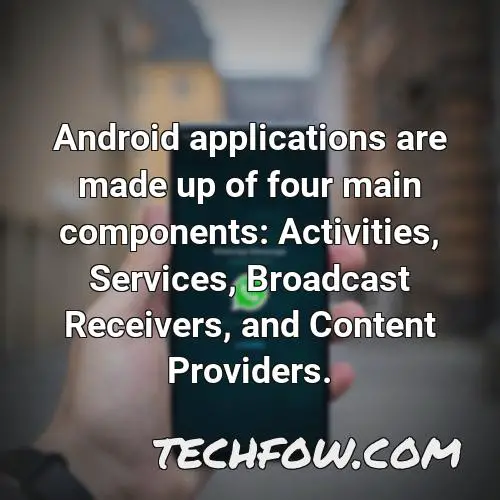 android applications are made up of four main components activities services broadcast receivers and content providers