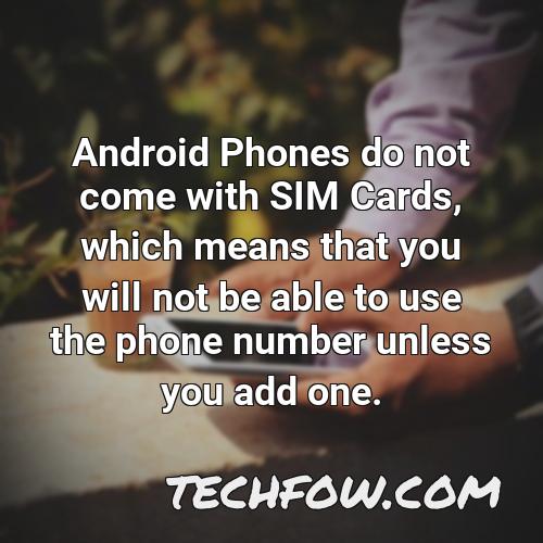 android phones do not come with sim cards which means that you will not be able to use the phone number unless you add one